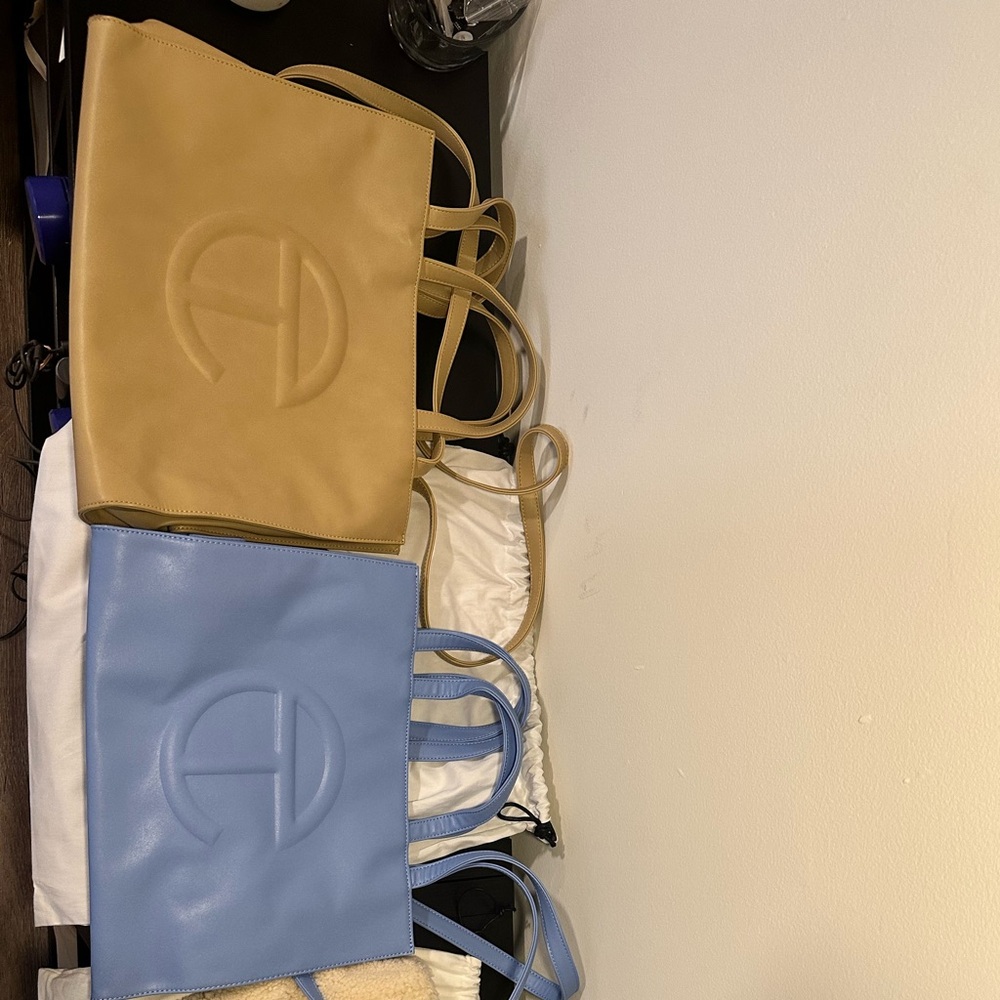 Telfar Tan and Blue Tote Bags
